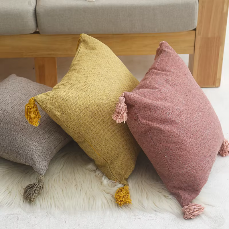 Juste de coussin en lin jaune pour canapé