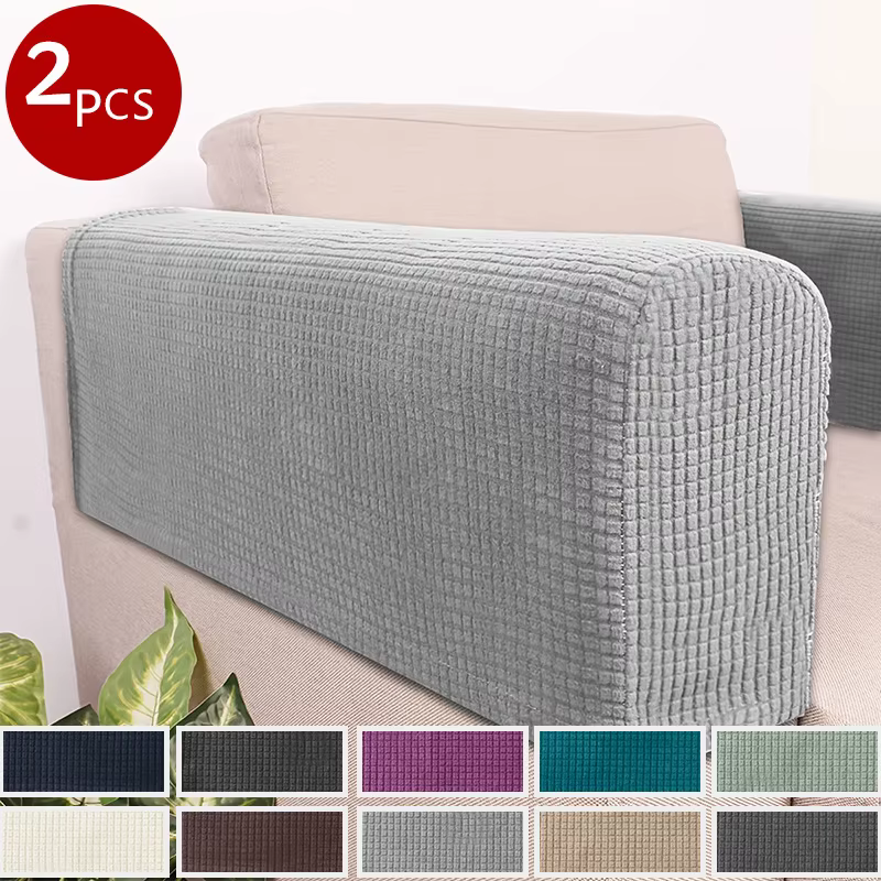 2 pièces/ensemble secouer polaire couleur unie élastique anti-poussière canapé accoudoir gant décoration