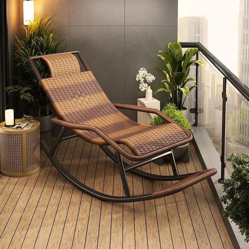 Fauteuil à bascule ergonomique en rotin PE