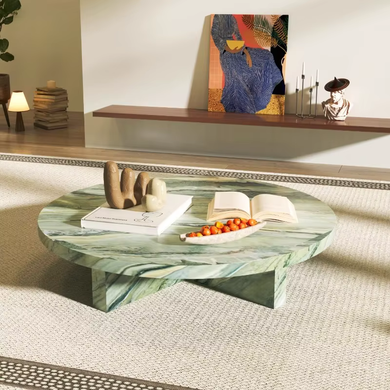 Table basse ronde en marbre vert jade