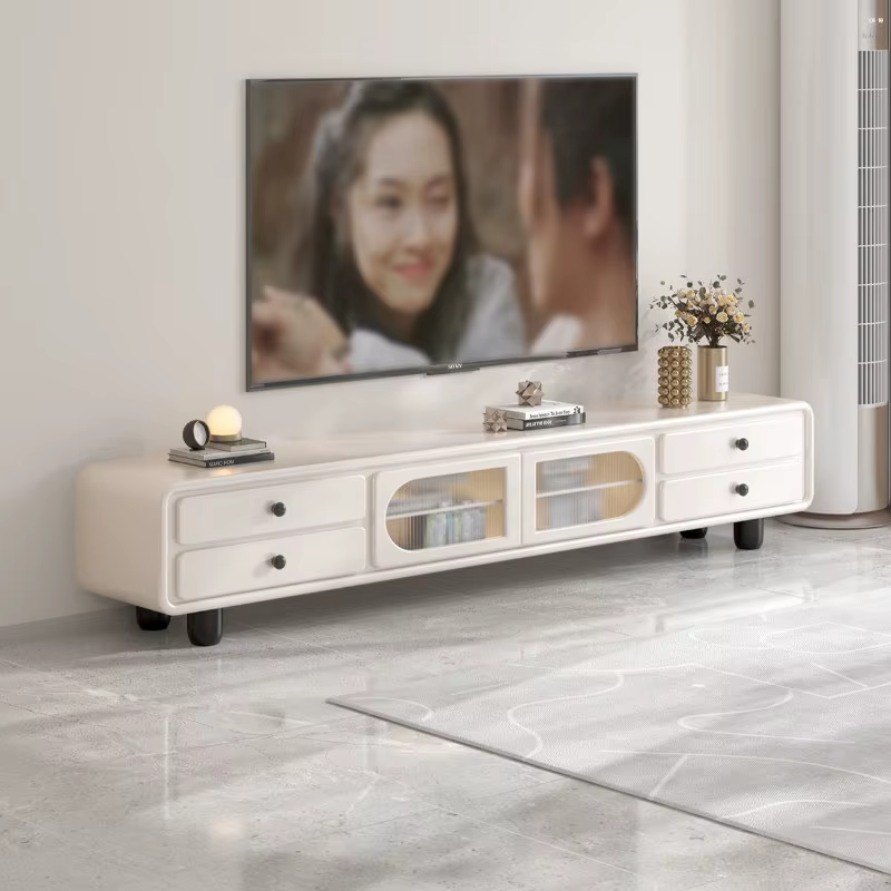 Meuble TV de luxe avec portes vitrées et poignées