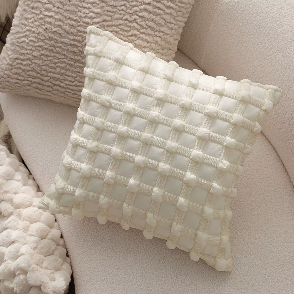 Housse de coussin décorative matelassée douce à carreaux pour canapé