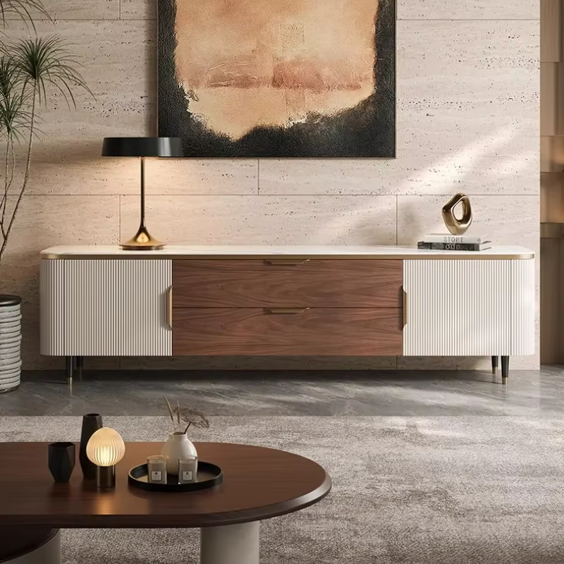 Meuble TV vertical en marbre et bois massif