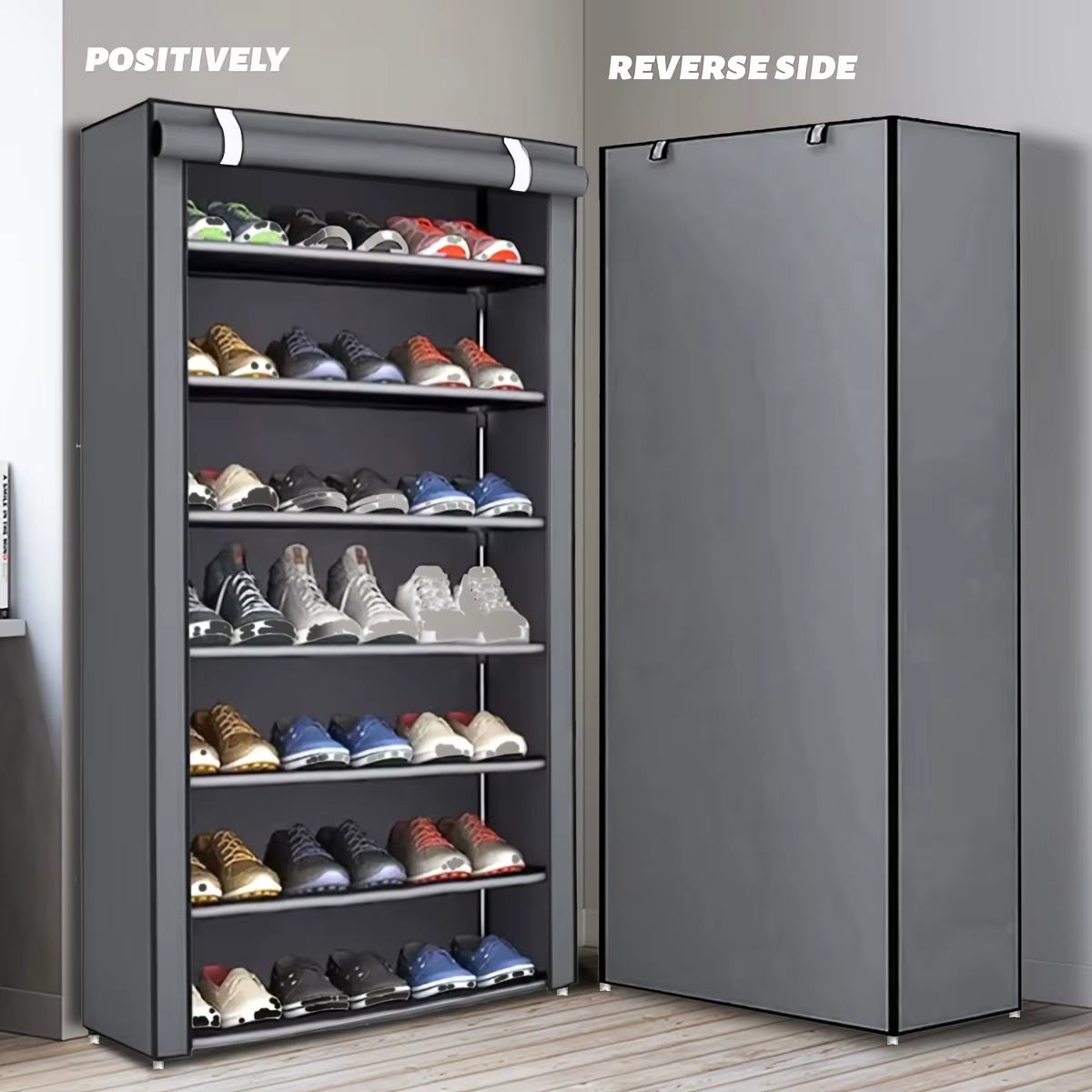 Armoire à chaussures multicouche à 6-10 niveaux avec porte volet roulante anti-poussière