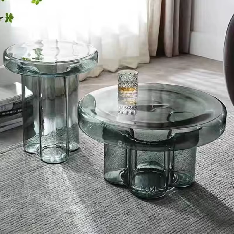 ‌ Table basse ronde en verre italien de luxe-table d'appoint centrale de salon moderne