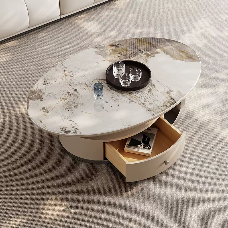 Table Basse Ovale en Acier Inoxydable