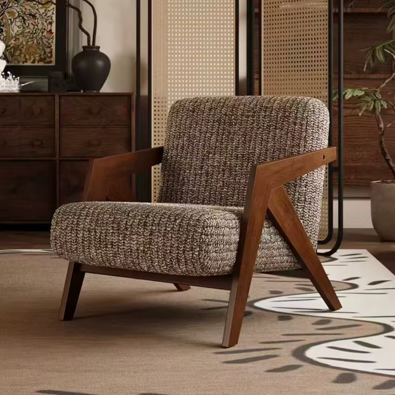 Fauteuil monoplace, chaise longue, structure en bois, en tissu, 552mm