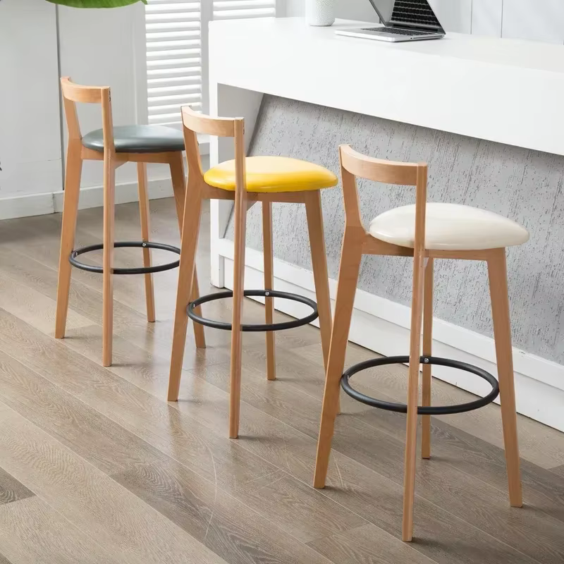 Tabouret de Bar nordique avec dossier en bois massif