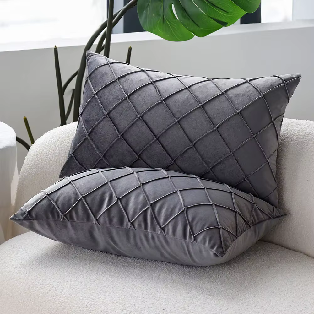 Juste de coussin en velours doux gris