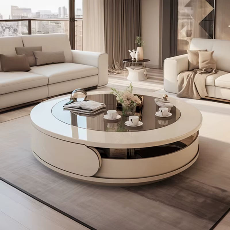 Tables basses rondes modernes tiroirs en verre