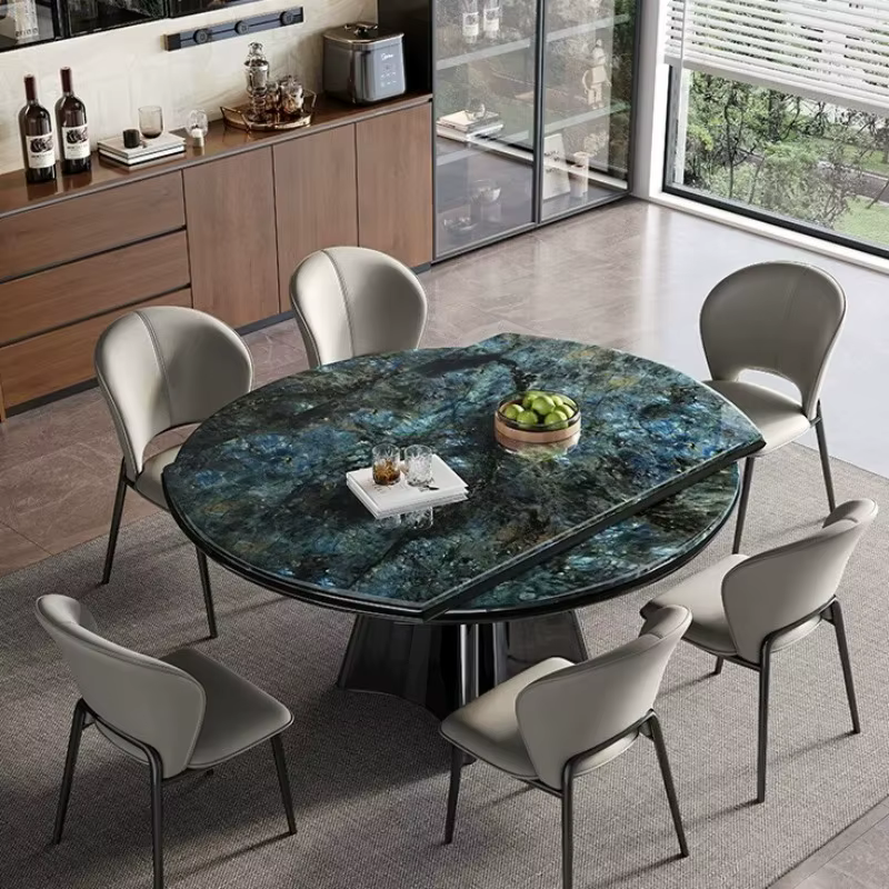 Table à manger ronde multifonctionnelle de luxe italienne extensible avec organisateur