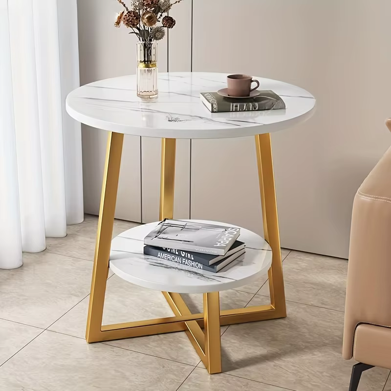 Table basse double couche avec étagère de rangement – Côté canapé moderne