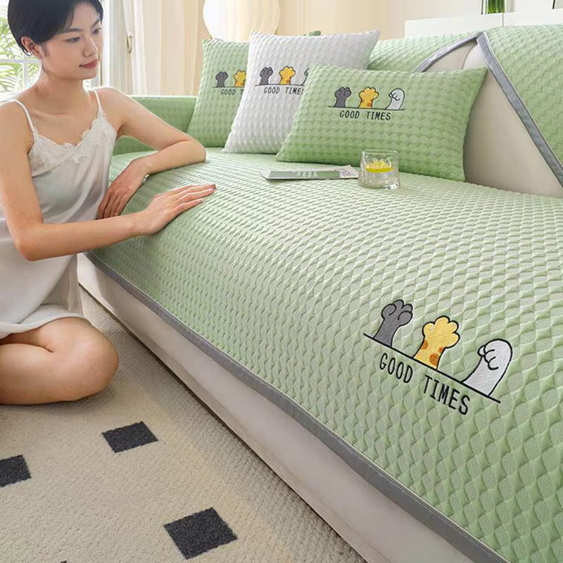 Nouvelle Housse de Canapé Anti-Dérapante en Tissu Solide pour Salon