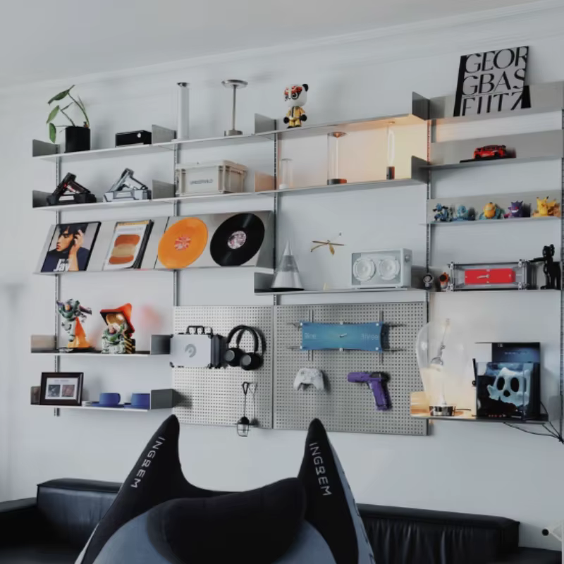 Étagère Modulaire Murale en Acier Inoxydable pour Salon – Système de Rangement Gain de Place et Présentoir DIY