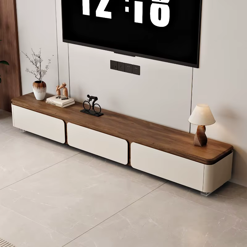 Meuble TV en bois de noyer avec coins arrondis