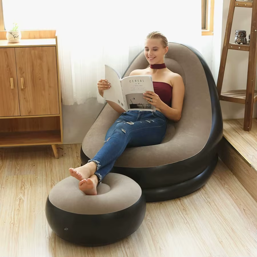 Nouveau canapé gonflable en peluche pour les paresseux canapé-lit pliable en plein air chaise allongée pratique avec pieds banc chaud