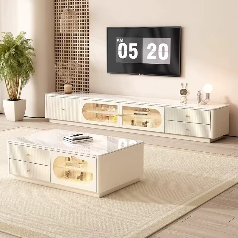 Meuble TV de sol artisanal de luxe avec étagère de rangement