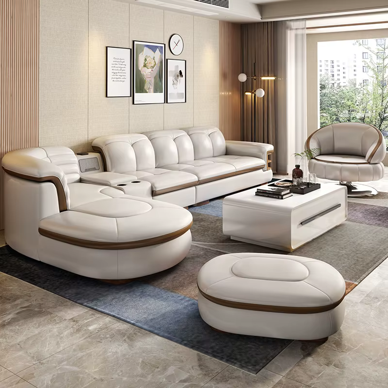 Canapés minimalistes modernes multifonctions en cuir véritable appartement