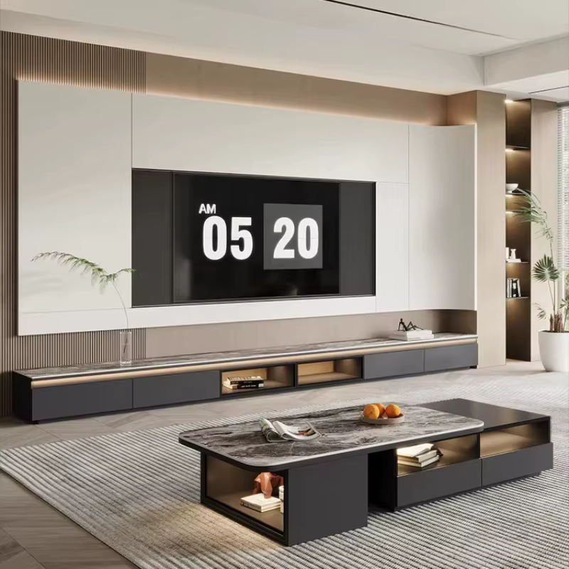 Meuble TV de Luxe Design Moderne avec Rangement et Vitrine