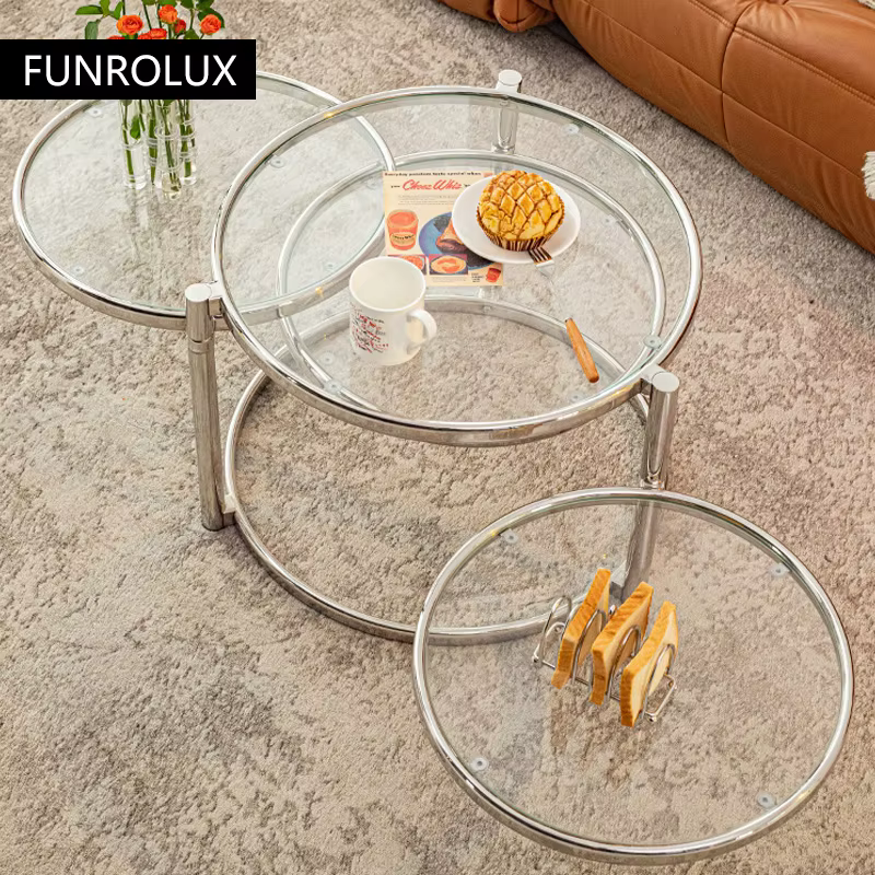 Table basse en acier inoxydable avec verre du Guatemala