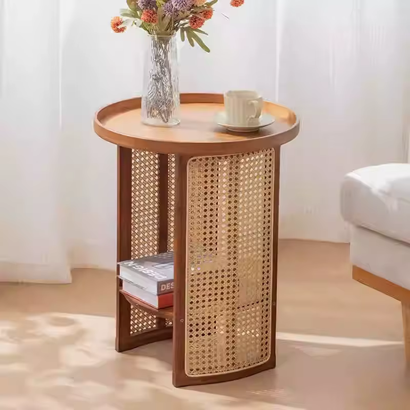Table basse circulaire en rotin