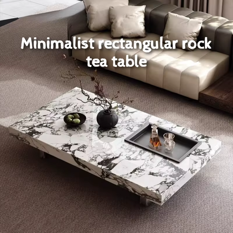 Table basse rectangulaire minimaliste en pierre avec rangement