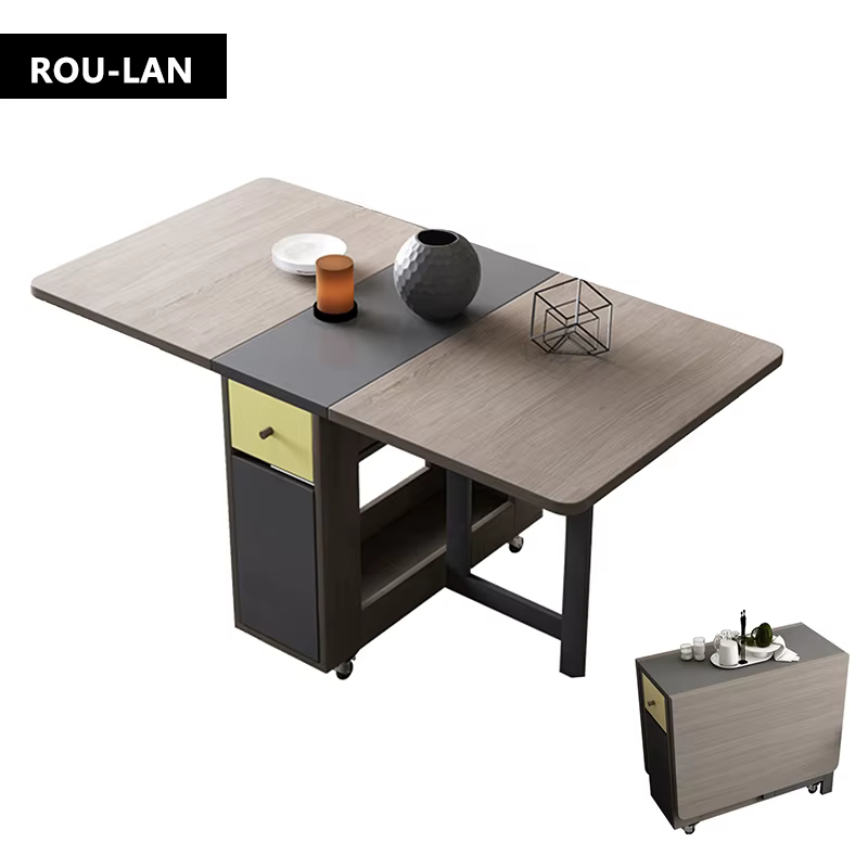 Table de Salle à Manger Pliante avec Rangement T1 et Deux Tiroirs de Rangement
