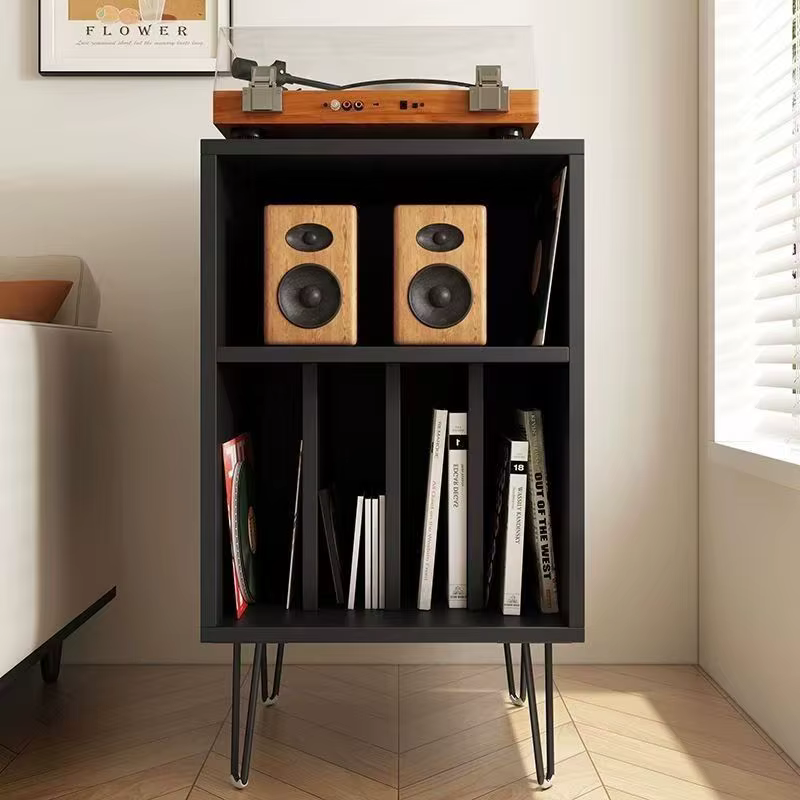 *e pour support de plateau tournant vintage avec étagères pour haut-parleurs et stockage de disques