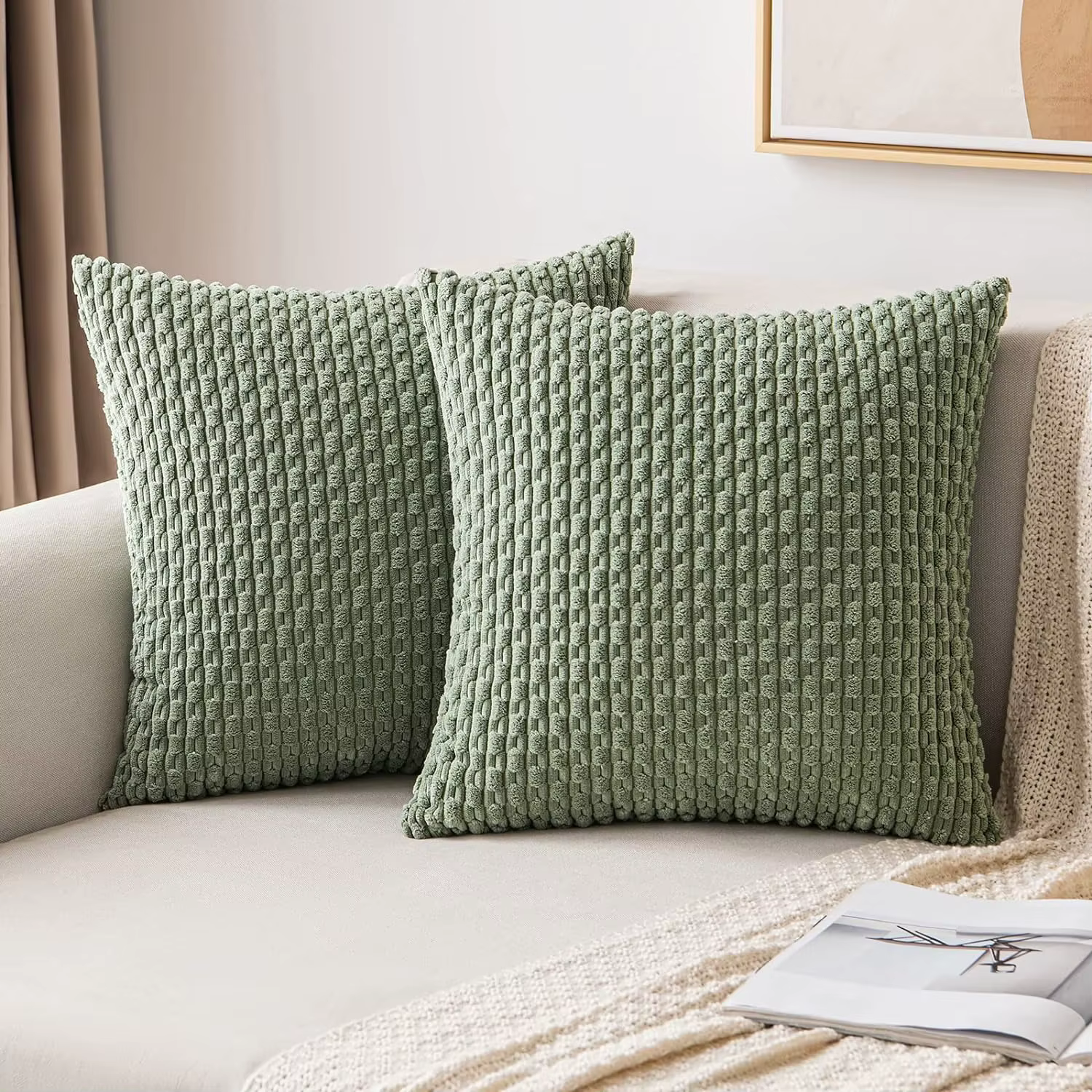 Housses de coussin décoratives vert sauge de printemps 18x18