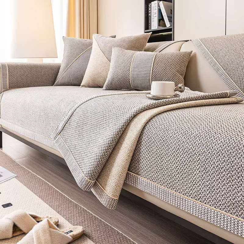 Juste de coussin de canapé en coton et lin tissé