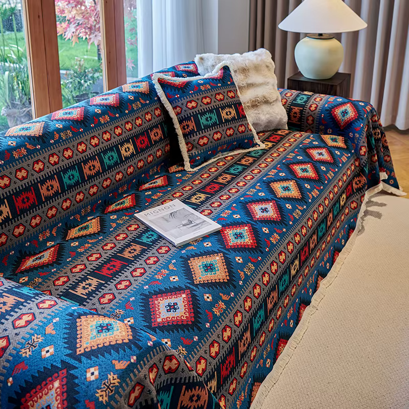 Juste de canapé en coton et lin rétro Boho