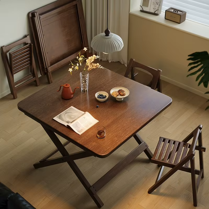 Table à manger pliable en bois massif pour petit appartement