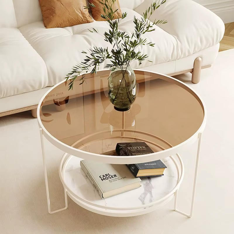 Changhong table basse en verre trempé petit appartement salon rond ménage minimaliste mini