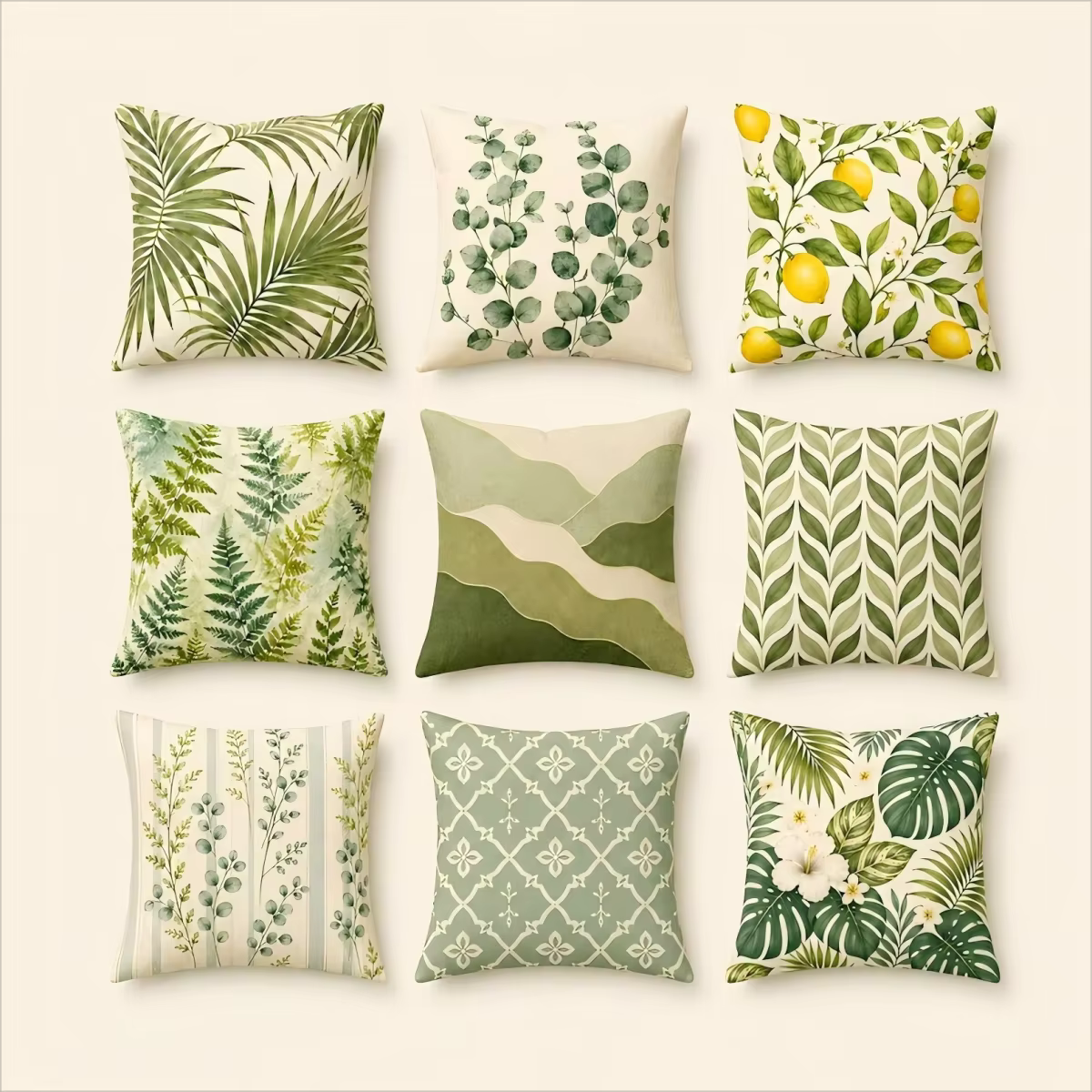Housses de coussin botaniques vert sauge