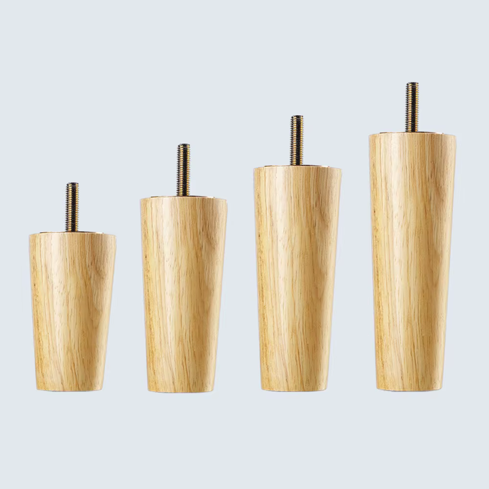 4 pièces M6/M8/M10 vis pieds de meubles en chêne styles européens conique en bois de caoutchouc pied de canapé