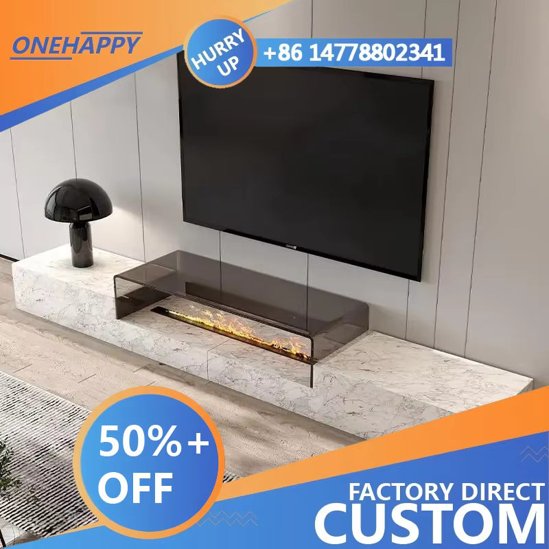 Console TV en marbre de luxe minimaliste sur mesure
