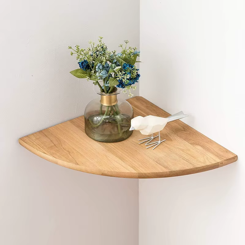 Étagère d'angle flottante en bois de chêne massif 15-30cm