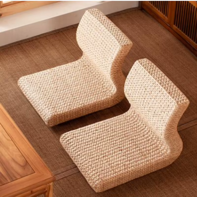 Chaise japonaise sans jambes en paille et rotin faite à la main