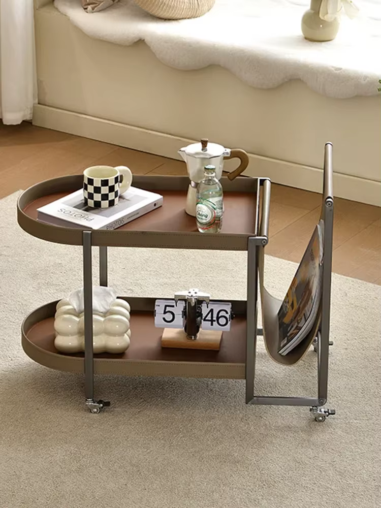 Table basse mobile en cuir de dégager en acier inoxydable