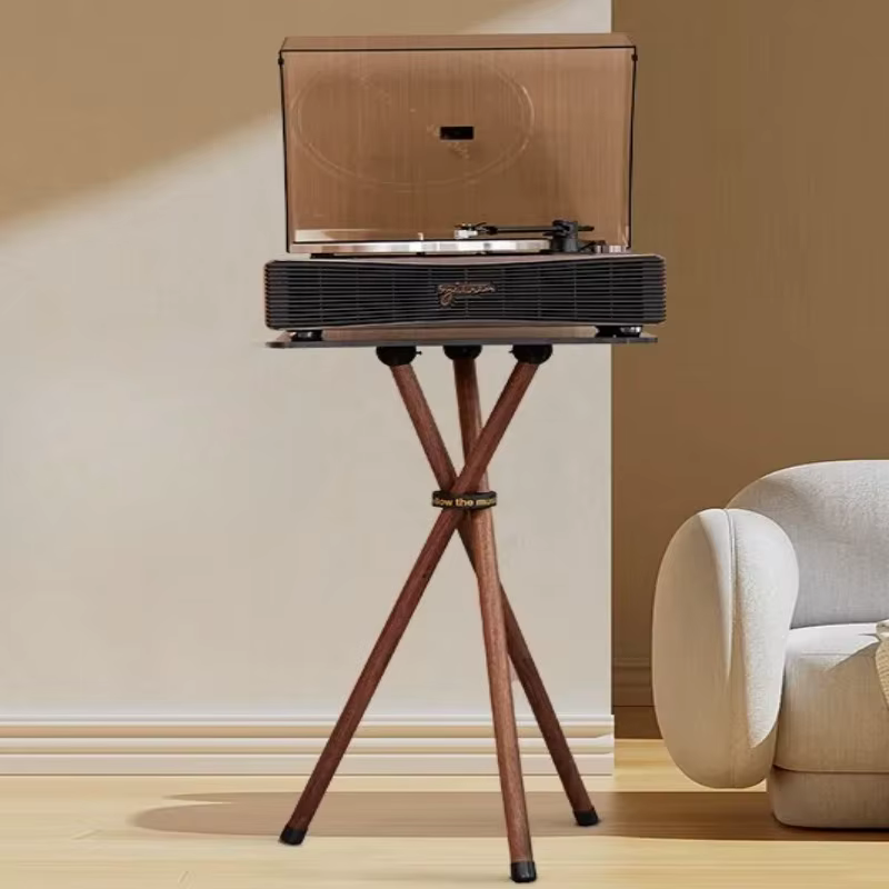 Support de tourne-disque en bois massif avec rangement pour disques
