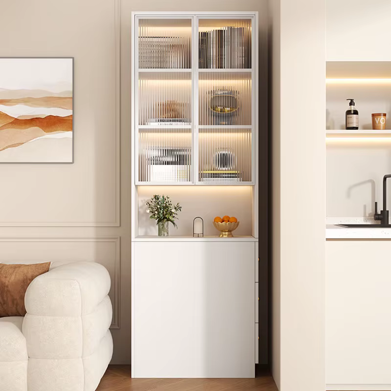 Tiroirs armoires de salon blanches noir luxe avec portes vitrine