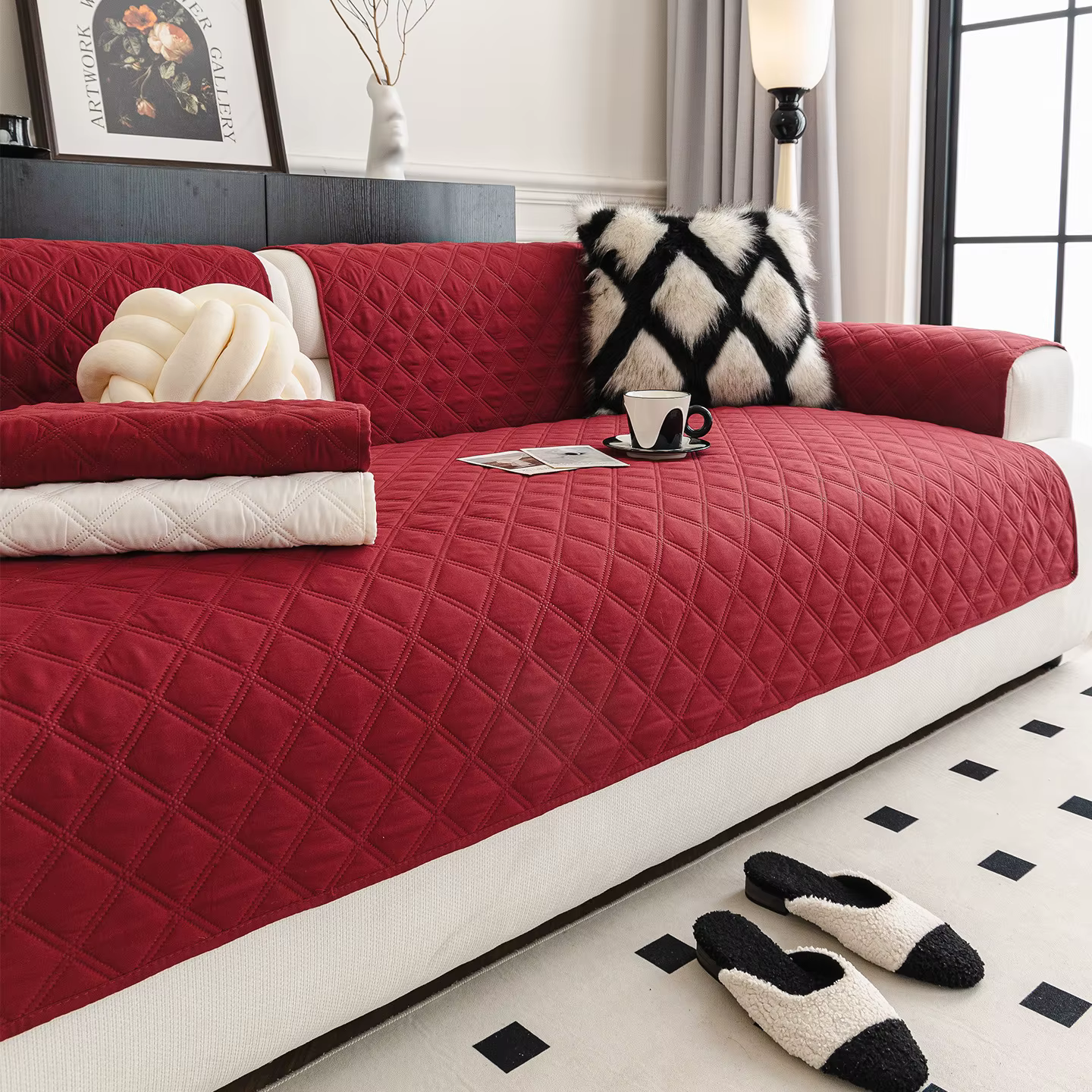 Housse de canapé en tissu brossé rouge pour le Nouvel An chinois