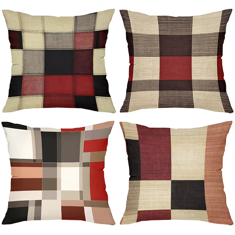Housse de coussin décorative à motif patchwork écossais