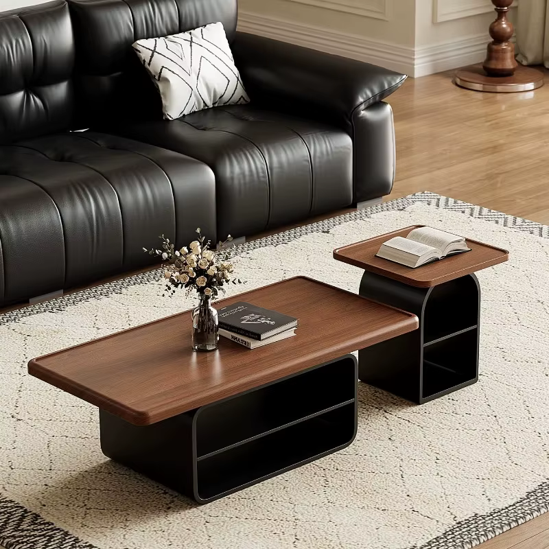 Table basse en bois marron avec centre en métal
