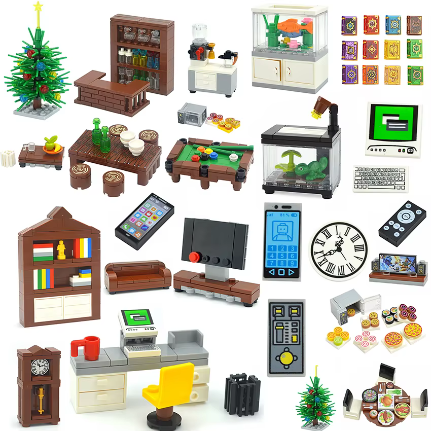 MOC – meuble créatif TV canapé brique ville